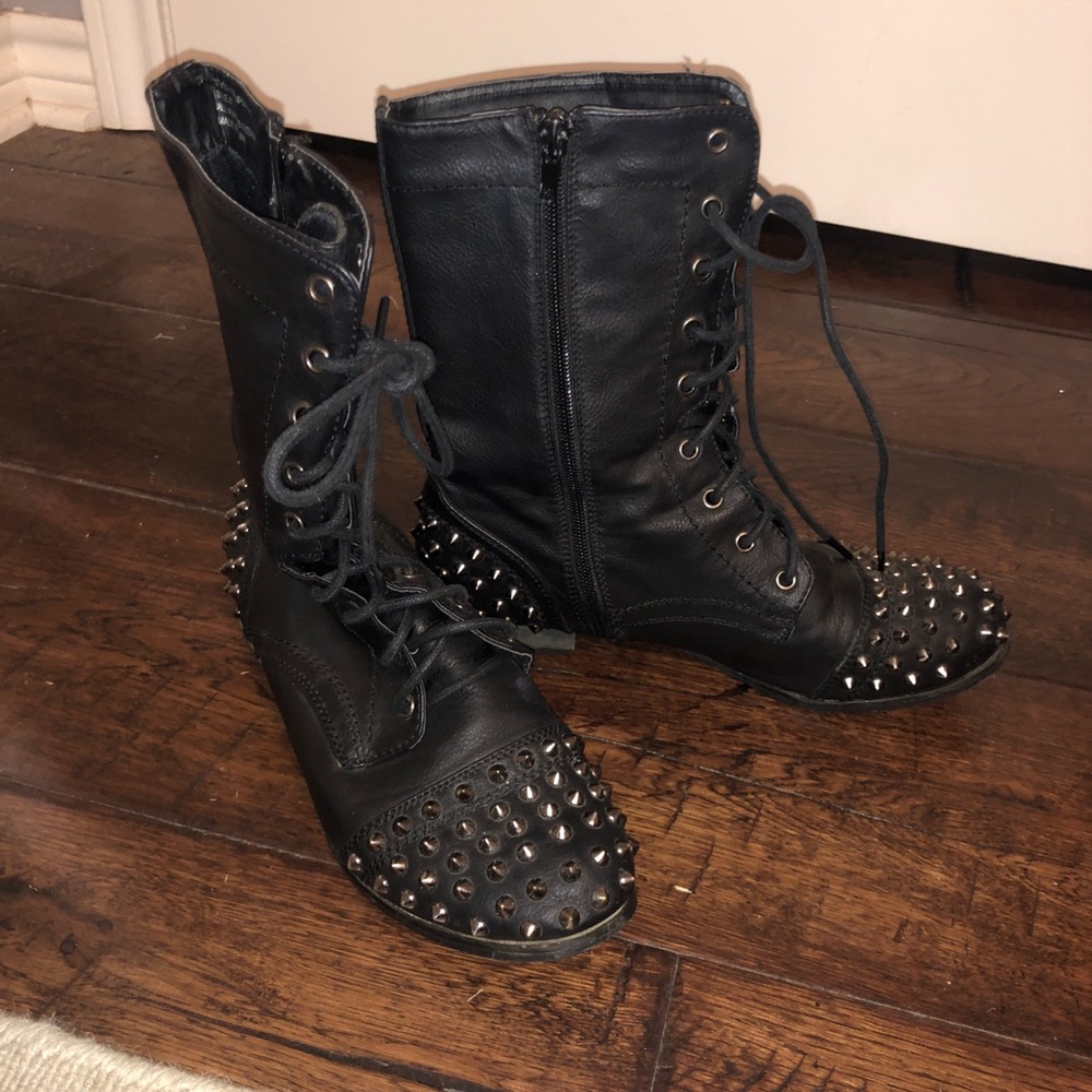 Black studded combat boots